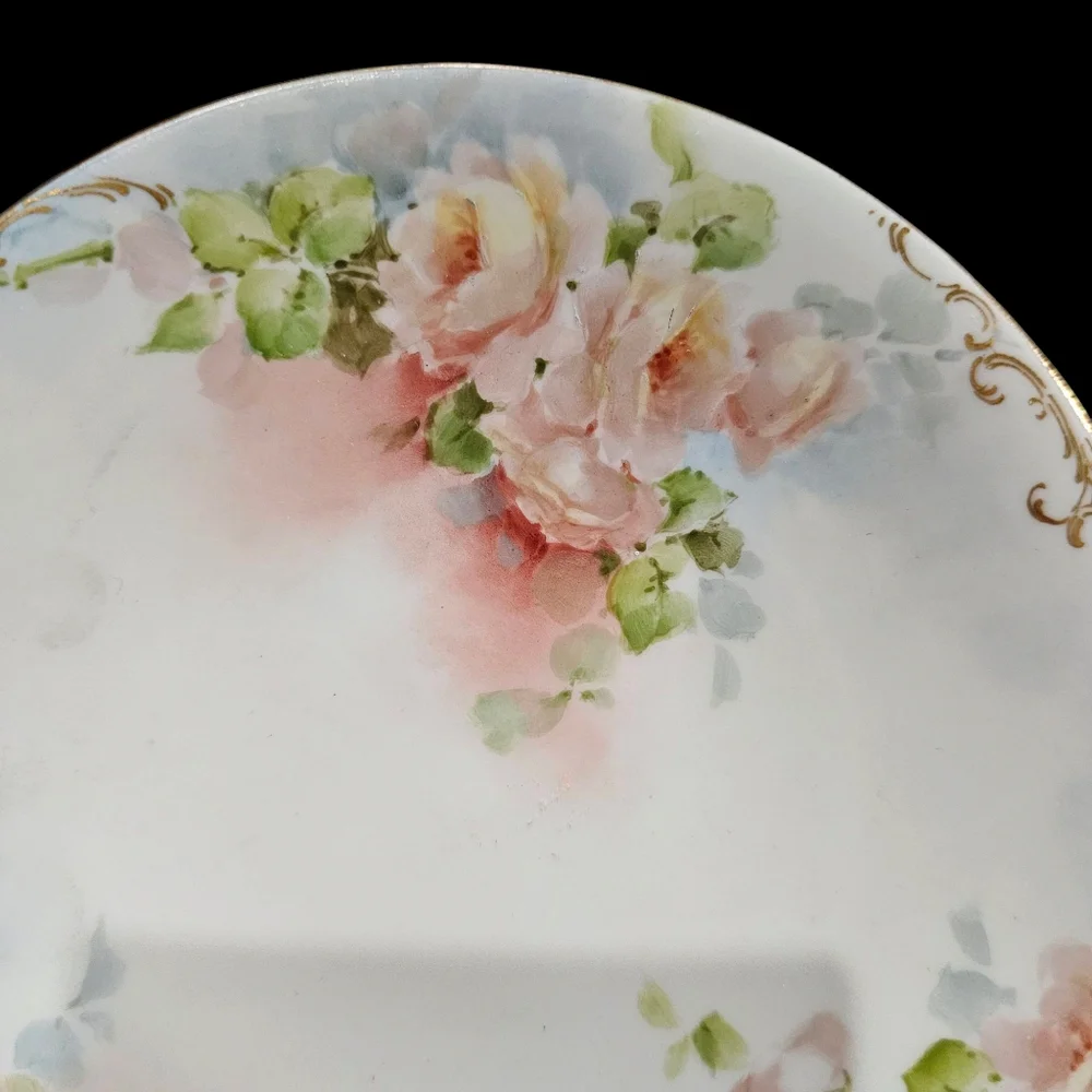 JEAN POUYAT J.P. L Limoges France Plate Flowers Gold Embelishments ANTIQUE